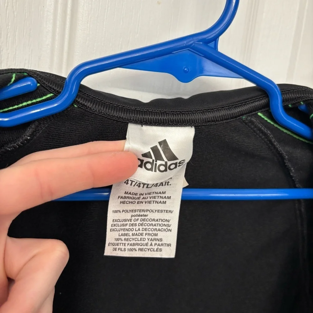 Black Track Jacket with Green Stripes | Adidas 4T